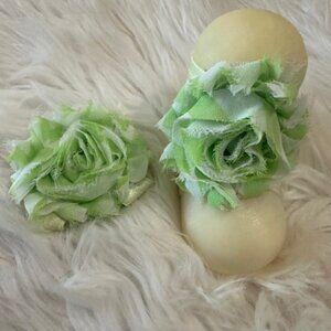 Lime Green Plaid Newborn Shabby Barefoot Sandals NBS130 Handmade NWT Boutiqu